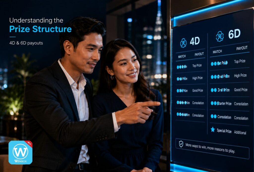 4D Special Draw Malaysia: Complete 2026 Guide 6 Malaysian couple reviewing 4D and 6D prize structure and payout information on a digital display