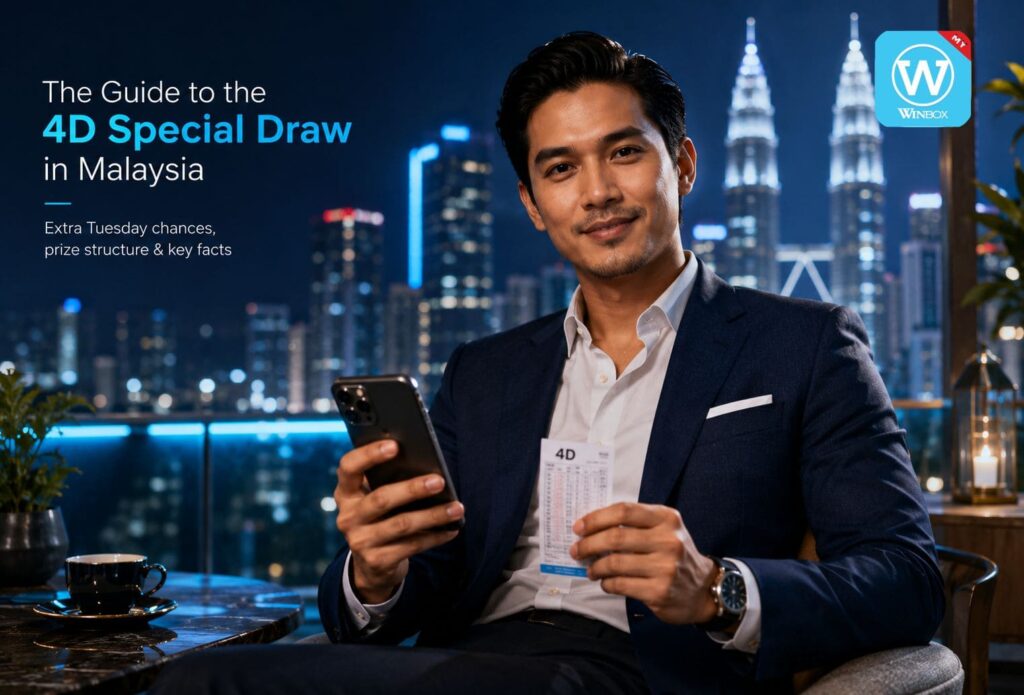 4D Special Draw Malaysia: Complete 2026 Guide 1 Premium guide image showing a Malaysian man with a 4D ticket and phone for the 4D special draw in Malaysia