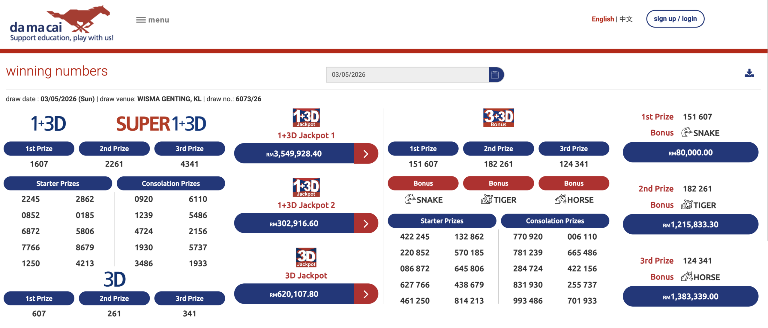 damacai past 4d results screenshot