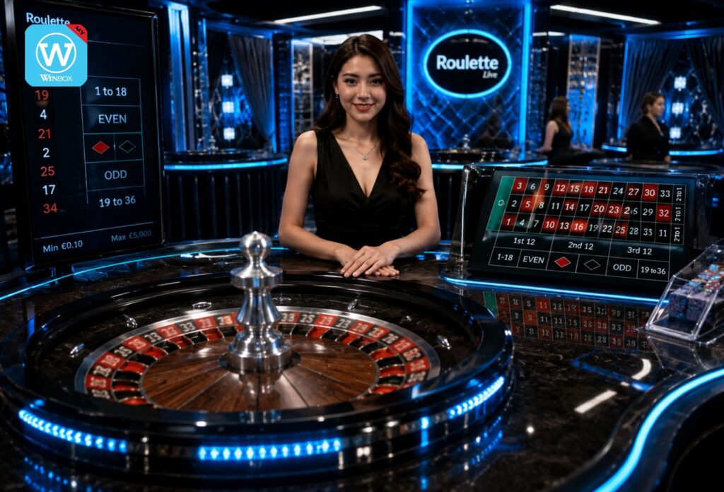 Live Casino Malaysia 20 Luxury Evolution Gaming live roulette studio with elegant female dealer and blue casino lighting
