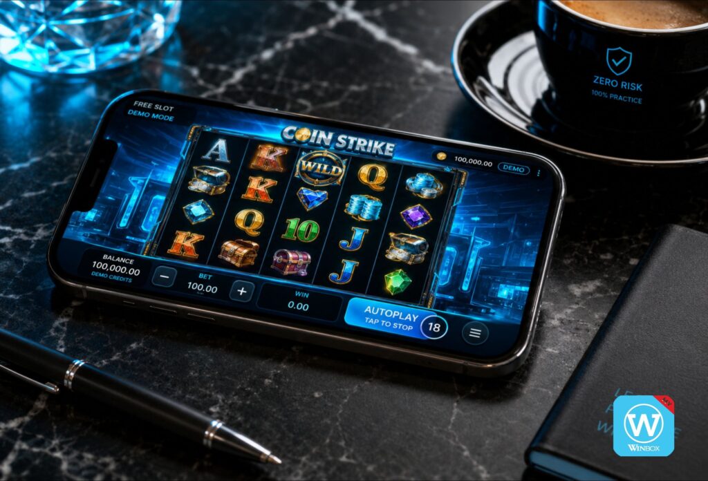 Free Slot Game vs. Real Money Slot: Which Online Casino Game Is Better? 2 Smartphone showing free slot demo mode with virtual credits and zero risk practice gameplay