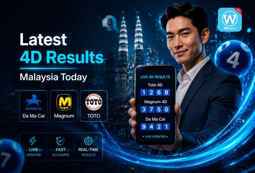 Latest 4D Results Malaysia Today: Live Da Ma Cai, Live Magnum and Toto 4D Result 1 Sleek promotional UI displaying the latest live 4D results Malaysia with modern design and glowing blue accents.