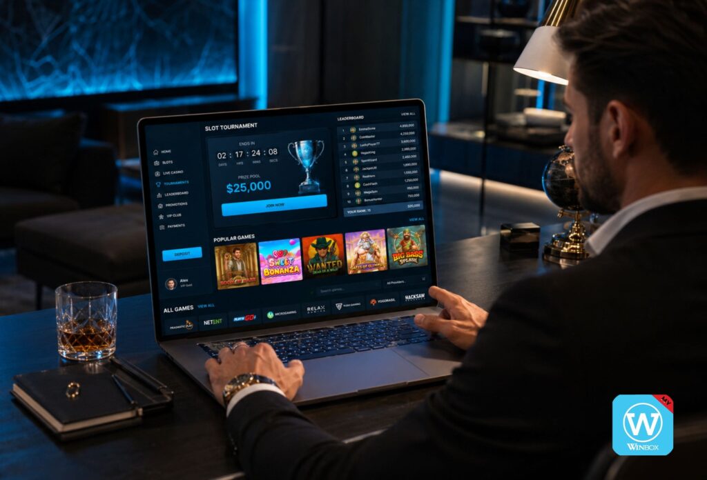 Free Slot Game vs. Real Money Slot: Which Online Casino Game Is Better? 7 Player viewing real money slot tournament leaderboard and prize pool on online casino laptop