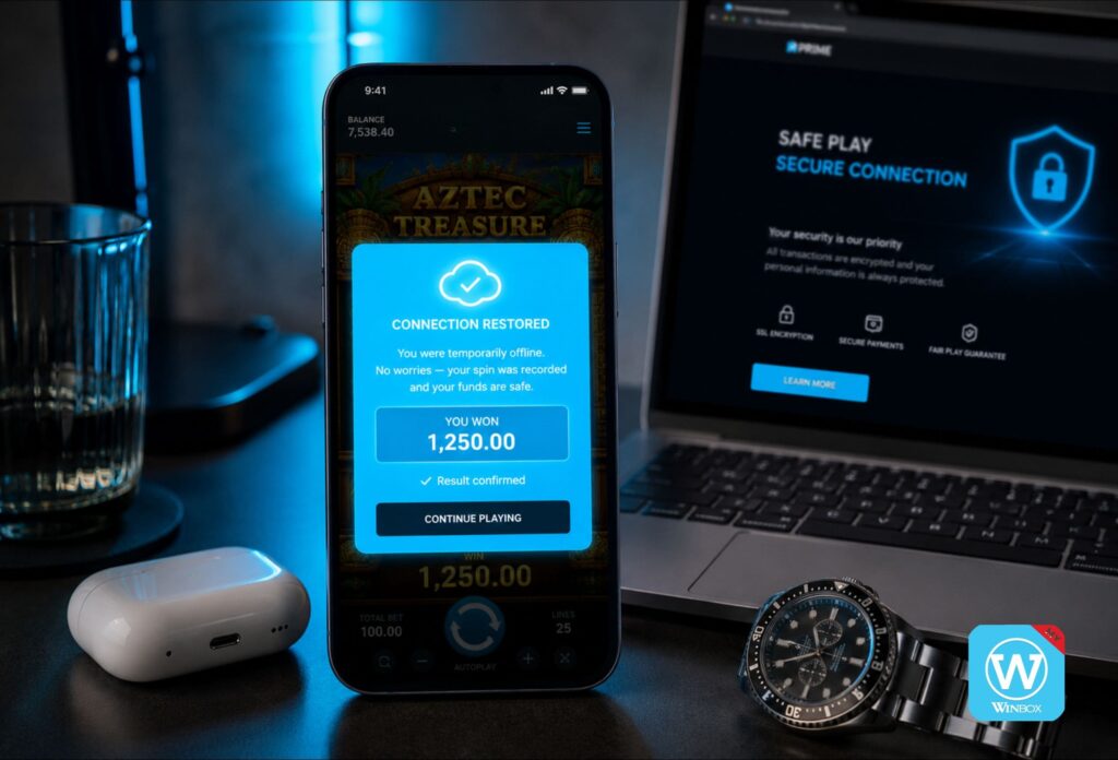 Free Slot Game vs. Real Money Slot: Which Online Casino Game Is Better? 9 Smartphone showing secure connection restored during real money slot spin with funds protected