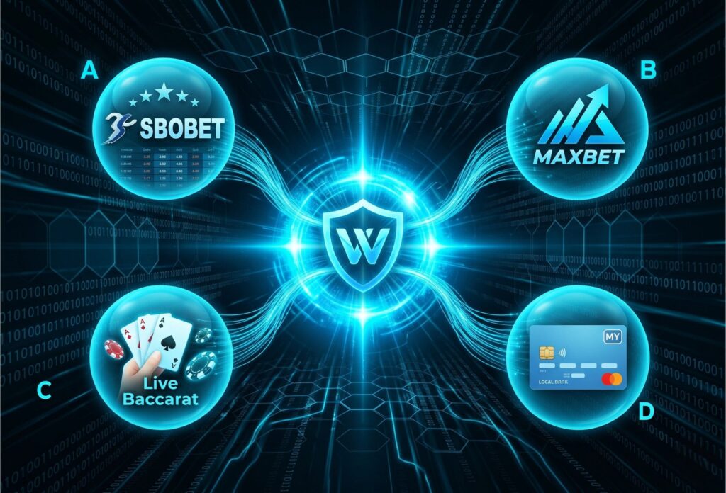 Sport Betting Malaysia 10 Stylized illustration of a Malaysian user entering a glowing blue digital tunnel representing the ultimate Winbox sportsbook journey.