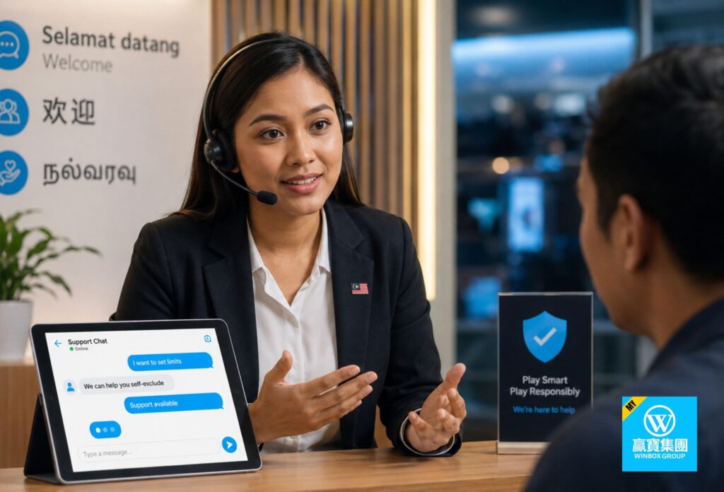 Malaysian support agent helping a player set limits and access self-exclusion tools