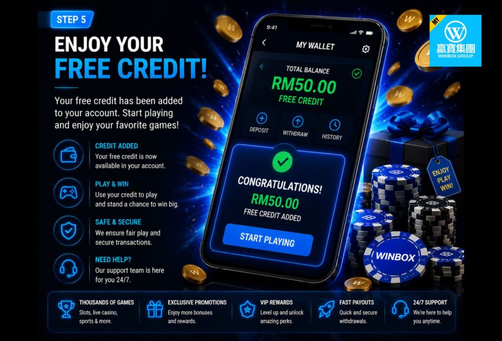 Winbox Free Credit 2026: Claim Free Credit Bonuses at Official Winbox Malaysia 11 The screenshot of free credit added to your account