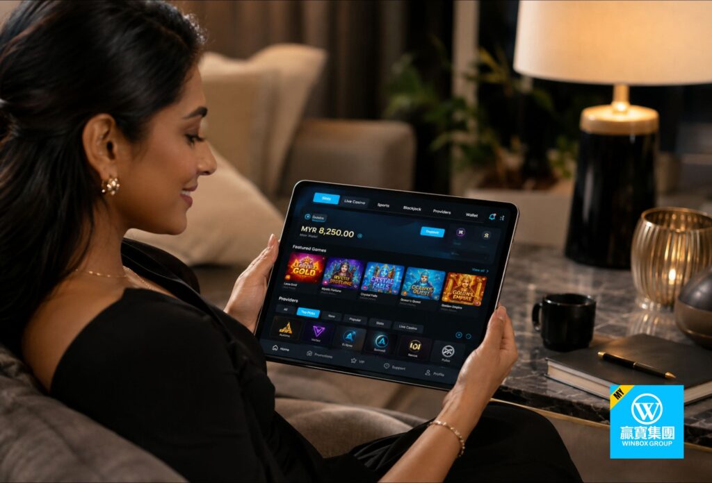 918Kiss vs Winbox: A Comparison for Malaysian Online Casino Apps 7 Indian Malaysian woman browsing an all-in-one casino platform with slots, live casino, sports, and wallet features