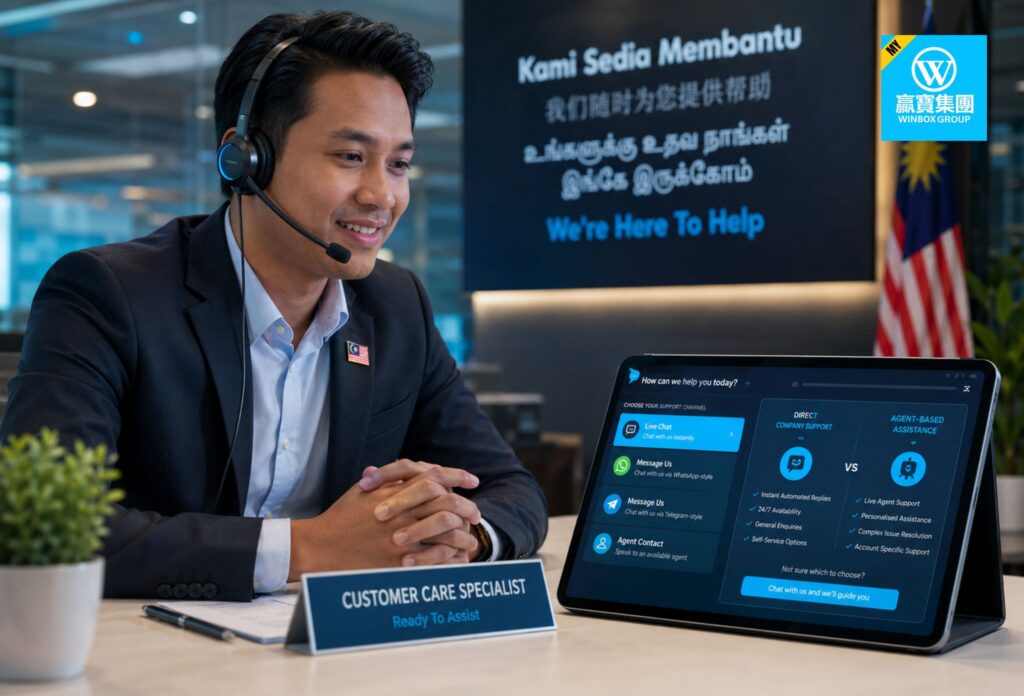 Malaysian customer care specialist comparing direct company support and agent-based casino assistance